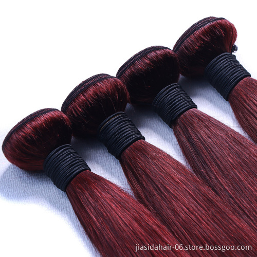 Straight 99J Wine Red Burgundy Weave Raw Mink Brazilian Bundles Cuticle Aligned Virgin Human Hair Extension